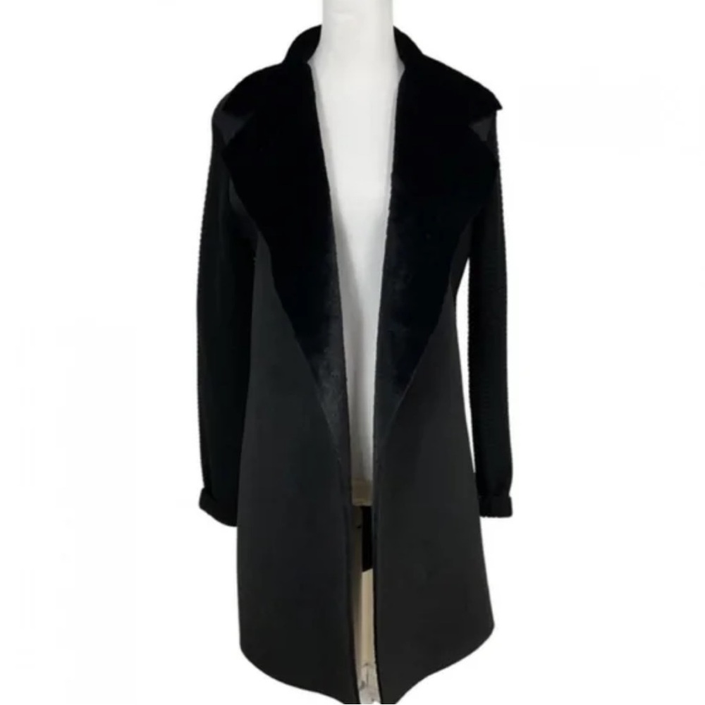 ARIANNA Howards BlUE Knit Coat Faux Suede & Fur Wide Collar Women's Sz L /XL NWT
